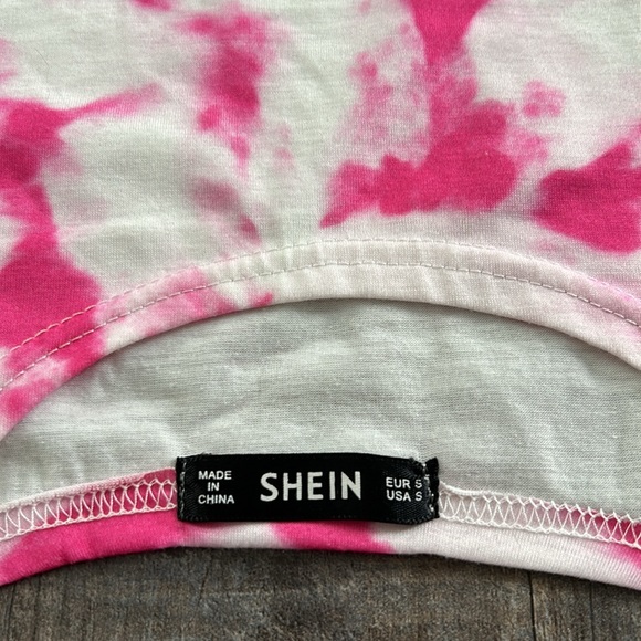 Shein Tie Dye 2 Piece Set Cropped Outfit Tank Top Shorts Pink White Women Small - Picture 4 of 11
